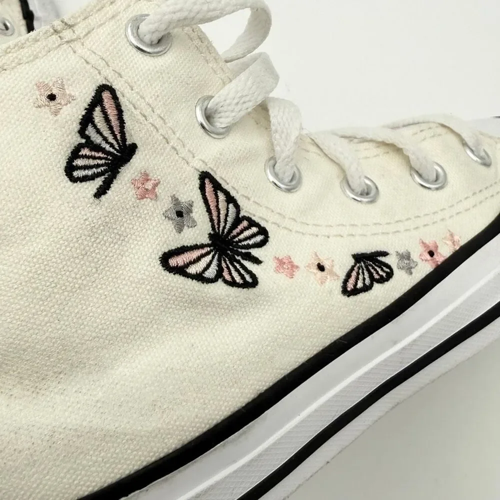 Converse All Star Chuck Taylor High Top Embroidered Butterflies Stars - US Littl